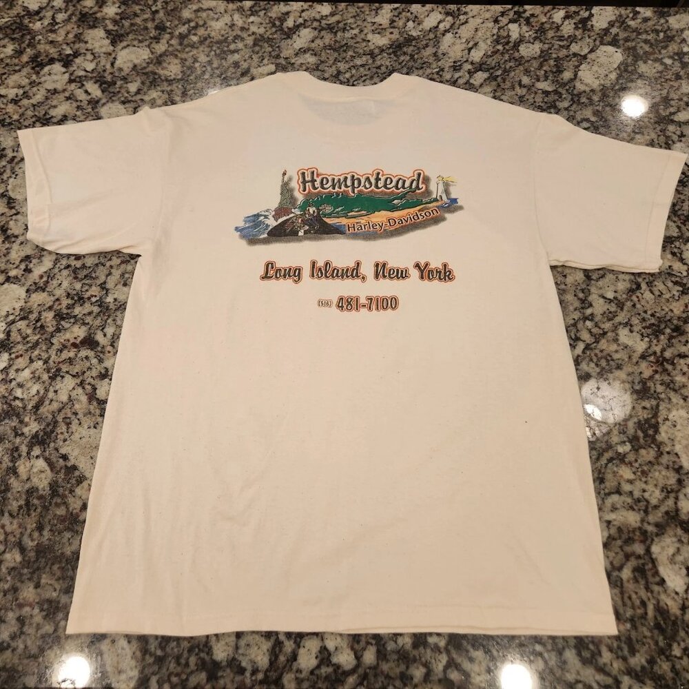 Vintage Harley-Davidson Shirt Mens L Cream Hempstead Store Ad NY USA NWOT